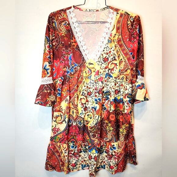 Generic Dresses & Skirts - New Fall Colorful Dress Flowy Boho V-Neck Beach Dress Size L